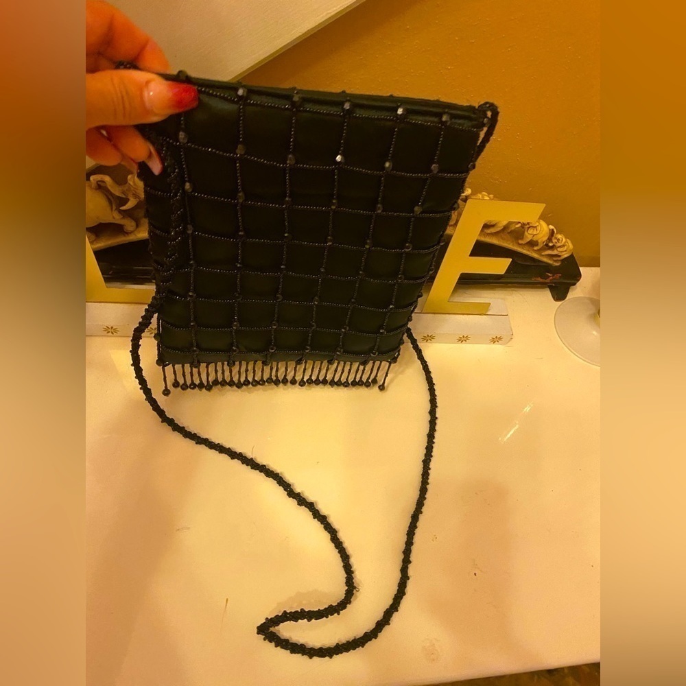 DEBENHAMS BLACK BEADED EVENING BAG